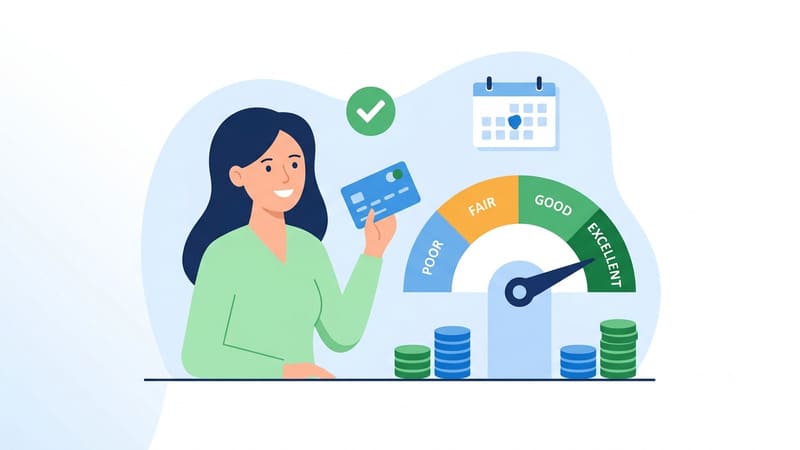 debt and credit management showing credit score improvement and on time bill payments
