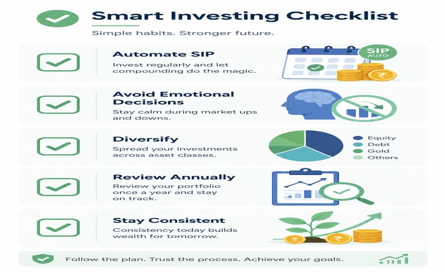 Checklist illustration of financial discipline habits for consistent investing