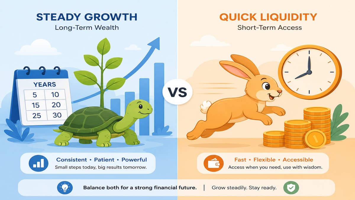 Long-term vs short-term investing comparison illustration