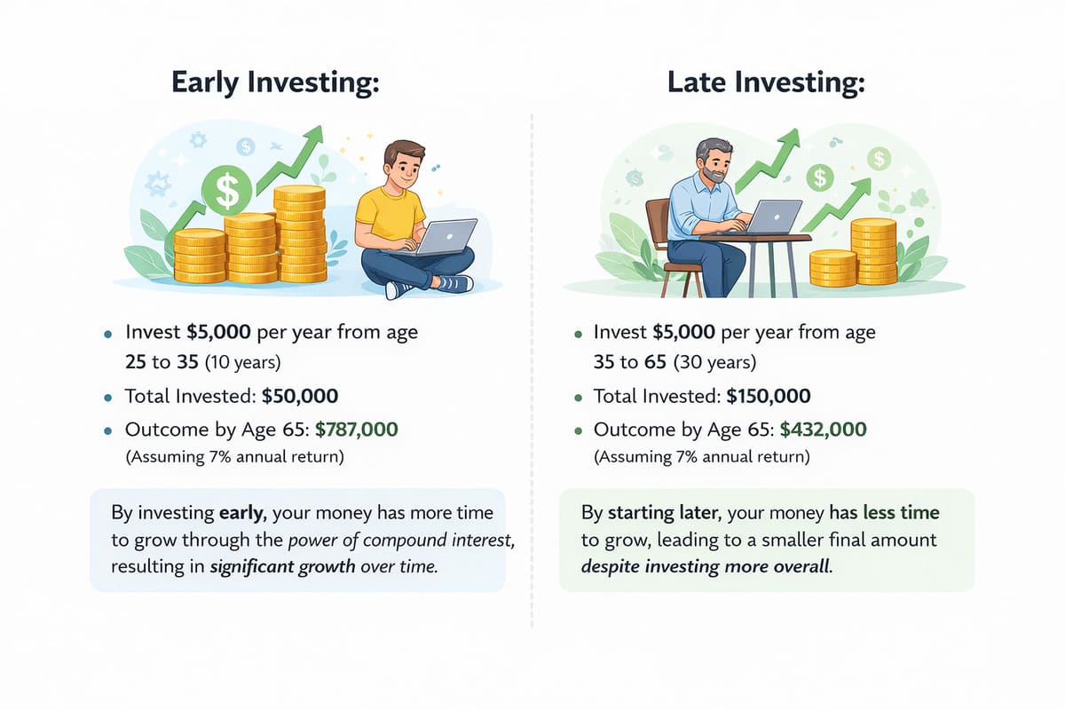 starting early vs late investing compounding comparison