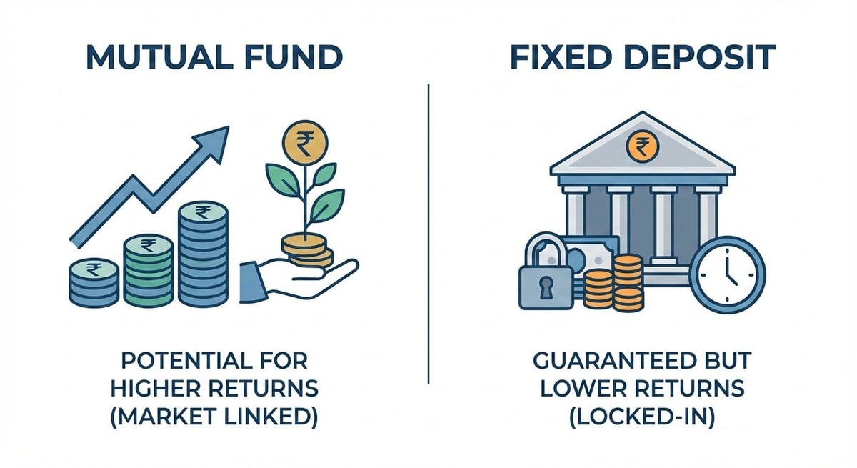 Mutual fund vs FD comparison for beginners in India