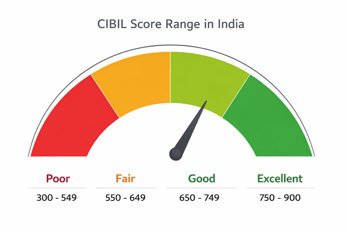 CIBIL score range chart India 300 to 900 explained