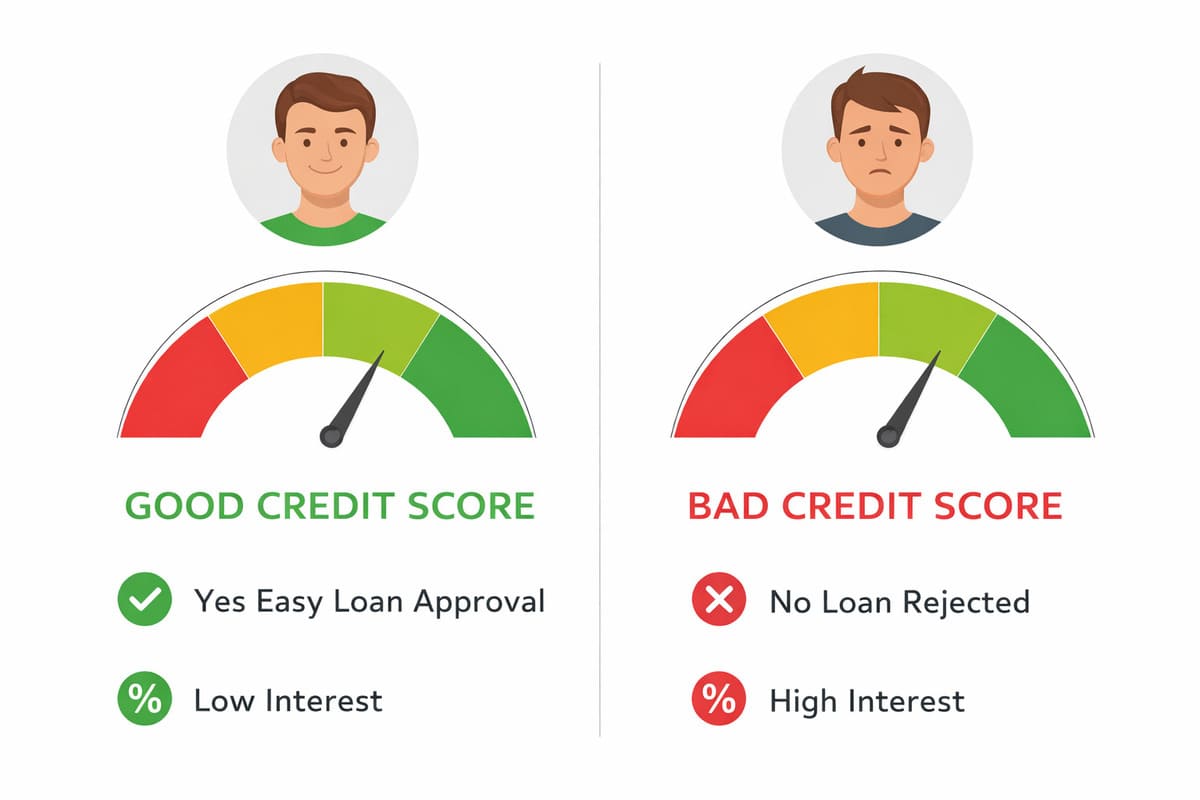 Good vs bad CIBIL score comparison — loan approval and interest rate impact
