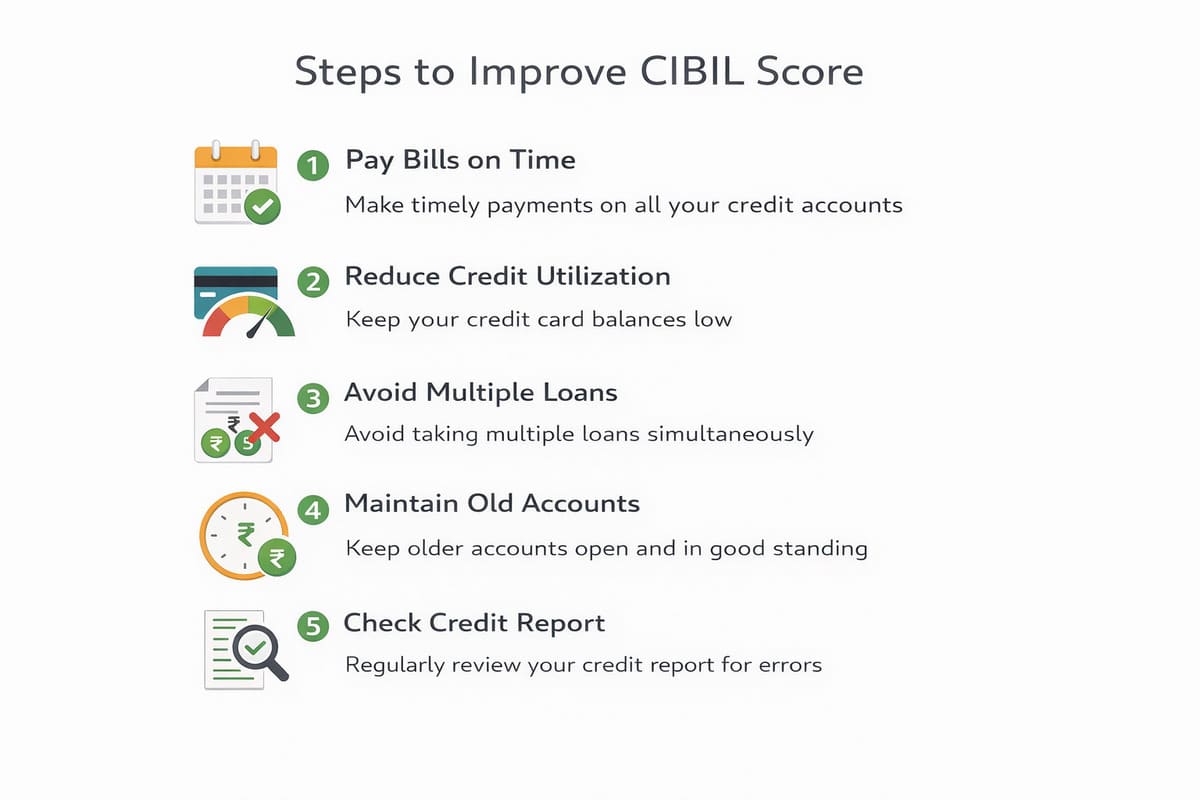 Steps to improve CIBIL score fast — pay on time, reduce utilisation, check report