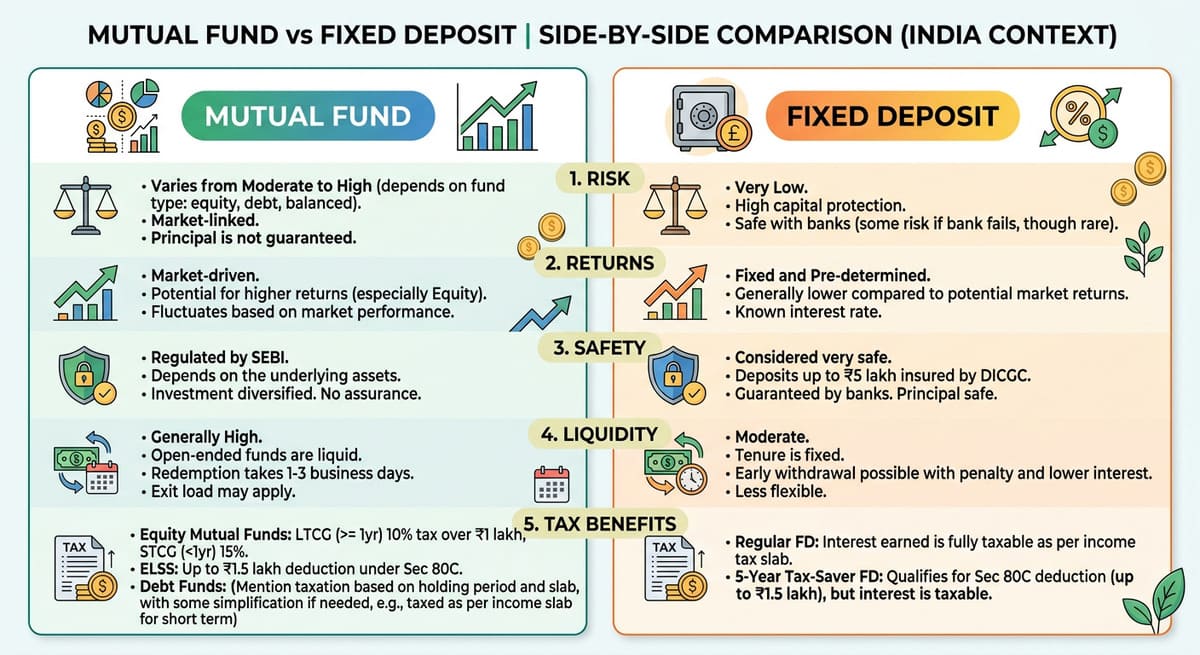 mutual fund vs fixed deposit comparison chart India