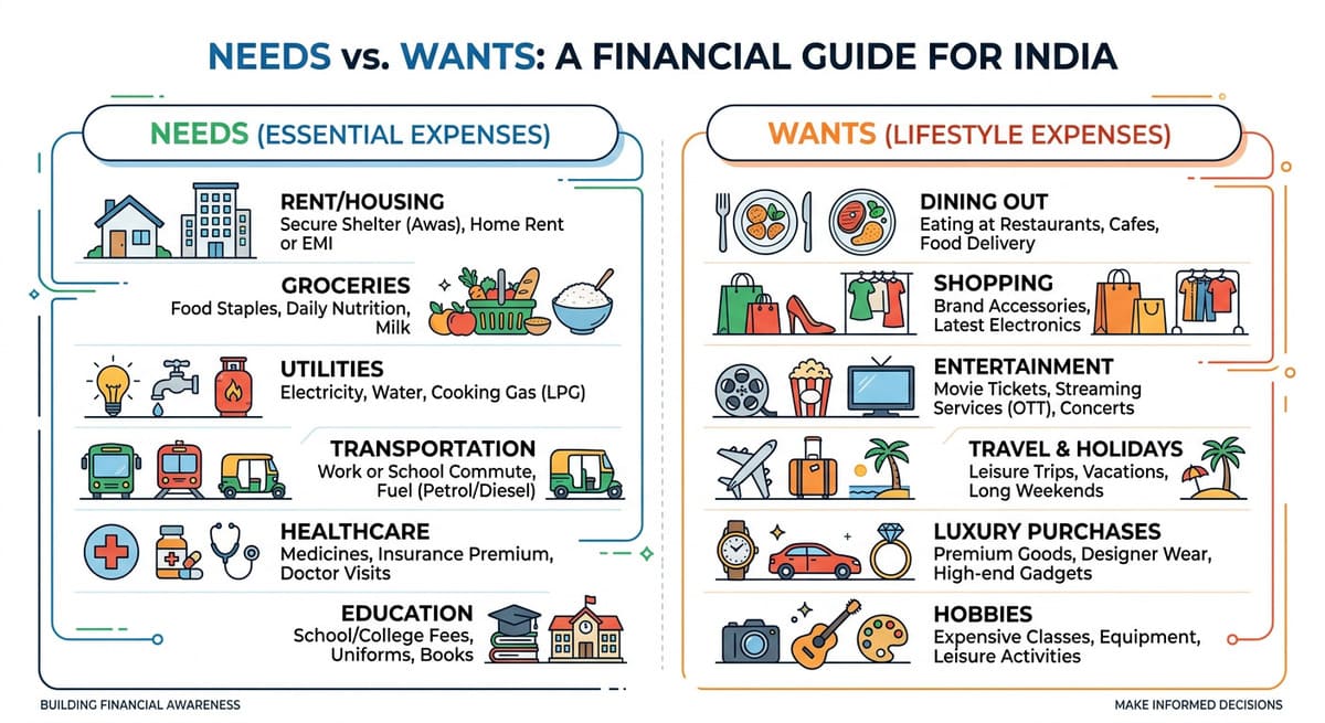Needs vs wants budgeting guide for Indian households	