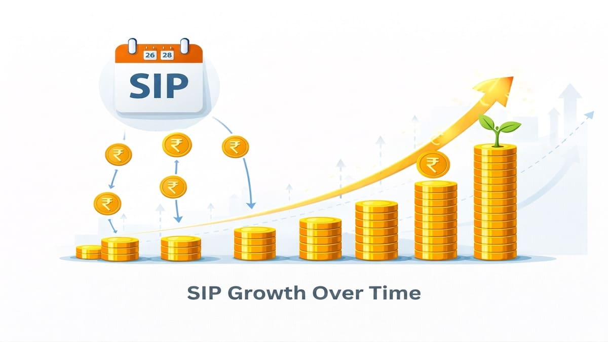 SIP growth over time showing how small monthly investments compound into larger wealth
