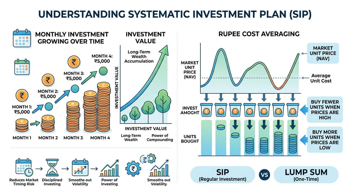 SIP investment concept monthly investing compounding illustration