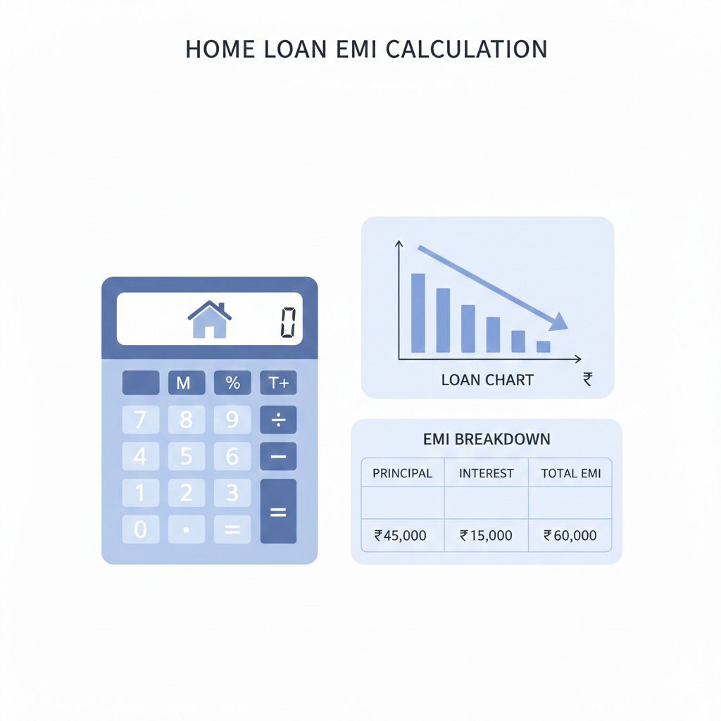 Home Loan EMI Calculation with Real Example showing EMI formula and breakdown