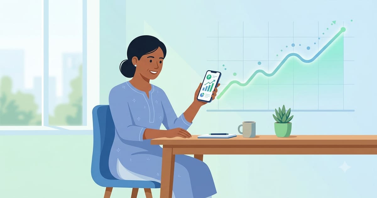 Beginner investor reviewing mutual fund investments on a smartphone app