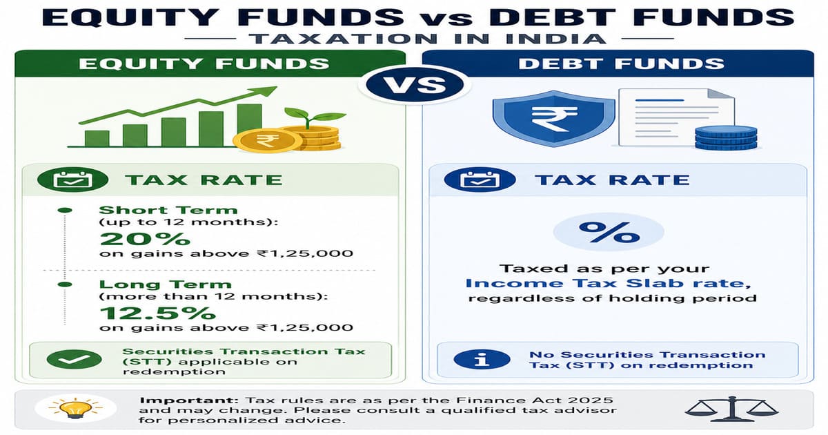 Comparison of equity fund and debt fund taxation rules based on holding period
