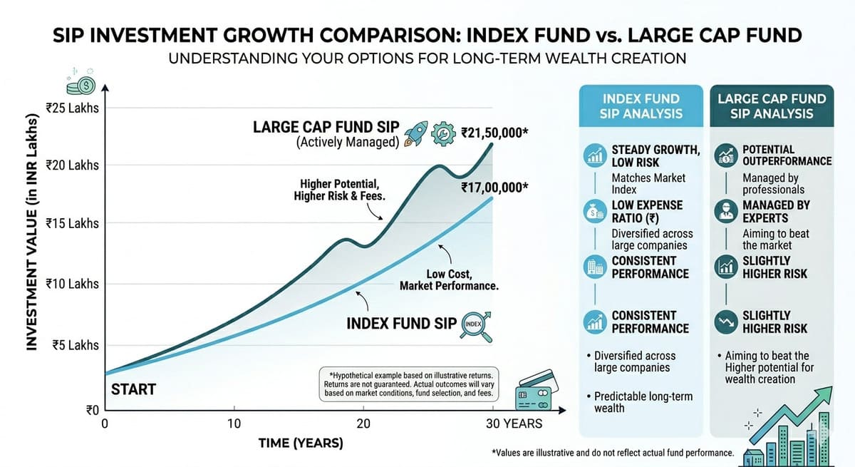 SIP growth comparison index fund vs large cap fund graph
